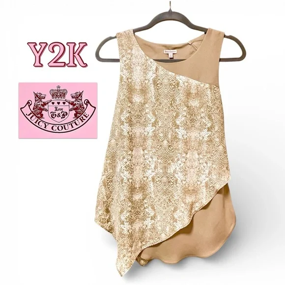 Y2K Juicy Couture Tan / dark beige white snakeskin Asymmetrical Top Small Peyton - Picture 1 of 9